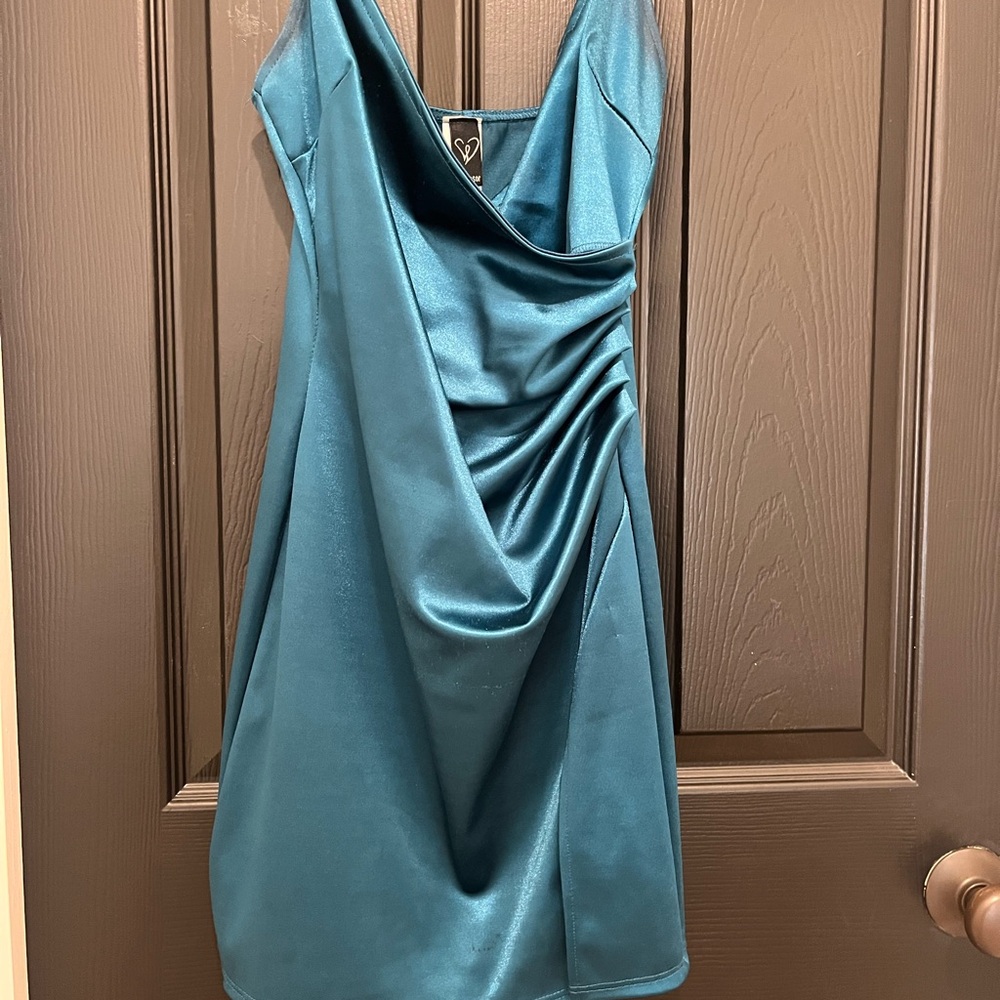 Blue Ruched Bustier Sheath Mini Dress